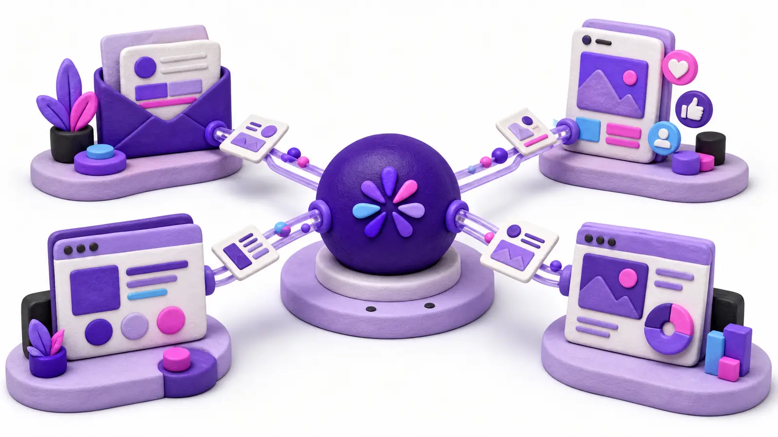 Clay campaign workstations connected to one brand core